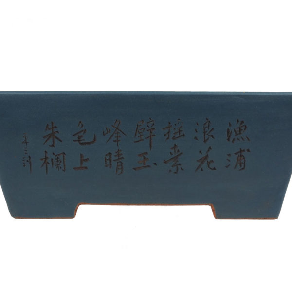 Gravierte Bonsai Schale, 32 x 24 x 12 cm, eckige Form, Blau - Grau, aus der Provinz Yixing - Keramik, für den Innenbereich